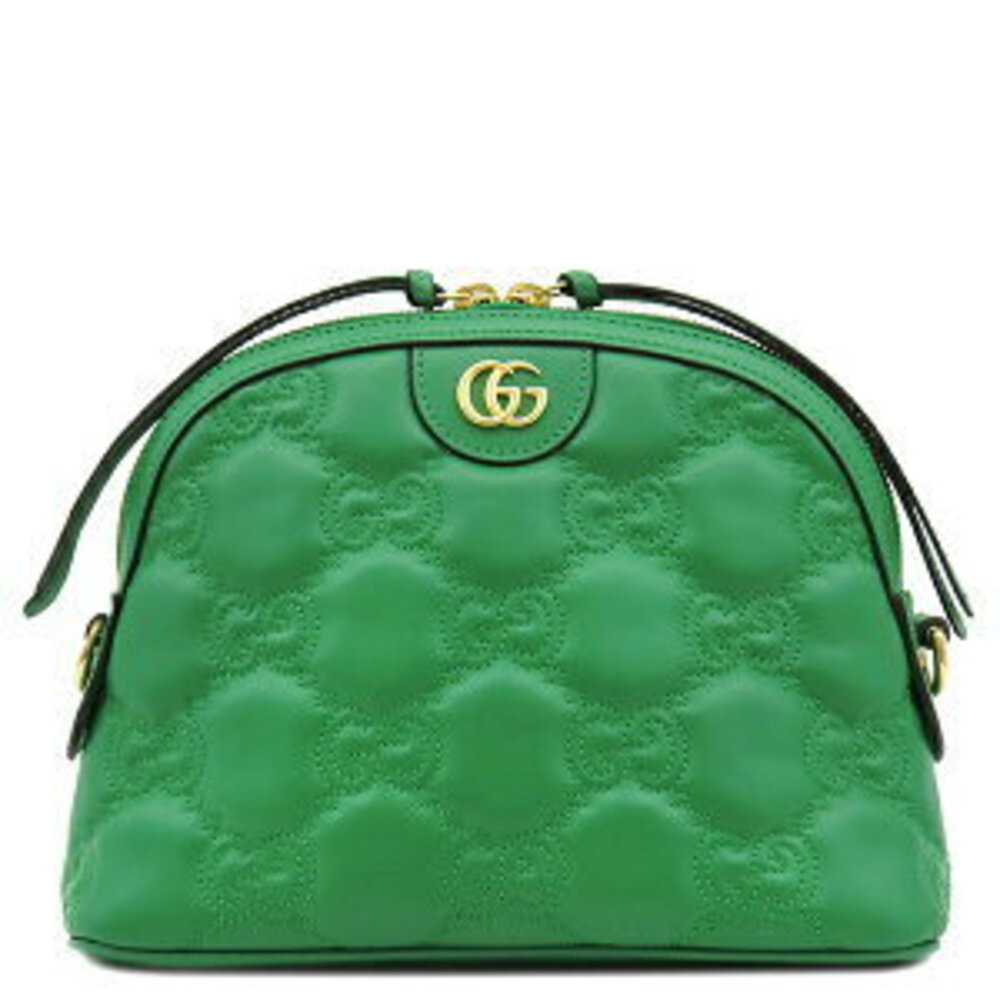 Gucci GG Matelasse Shoulder Bag Green Leather Chain Strap Double G